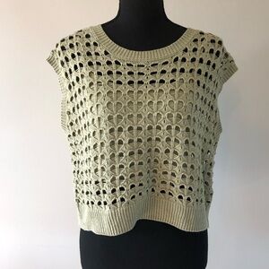 Women’s Freshman 1996 Sage Green Cropped Crochet Knit 2 piece Top size L